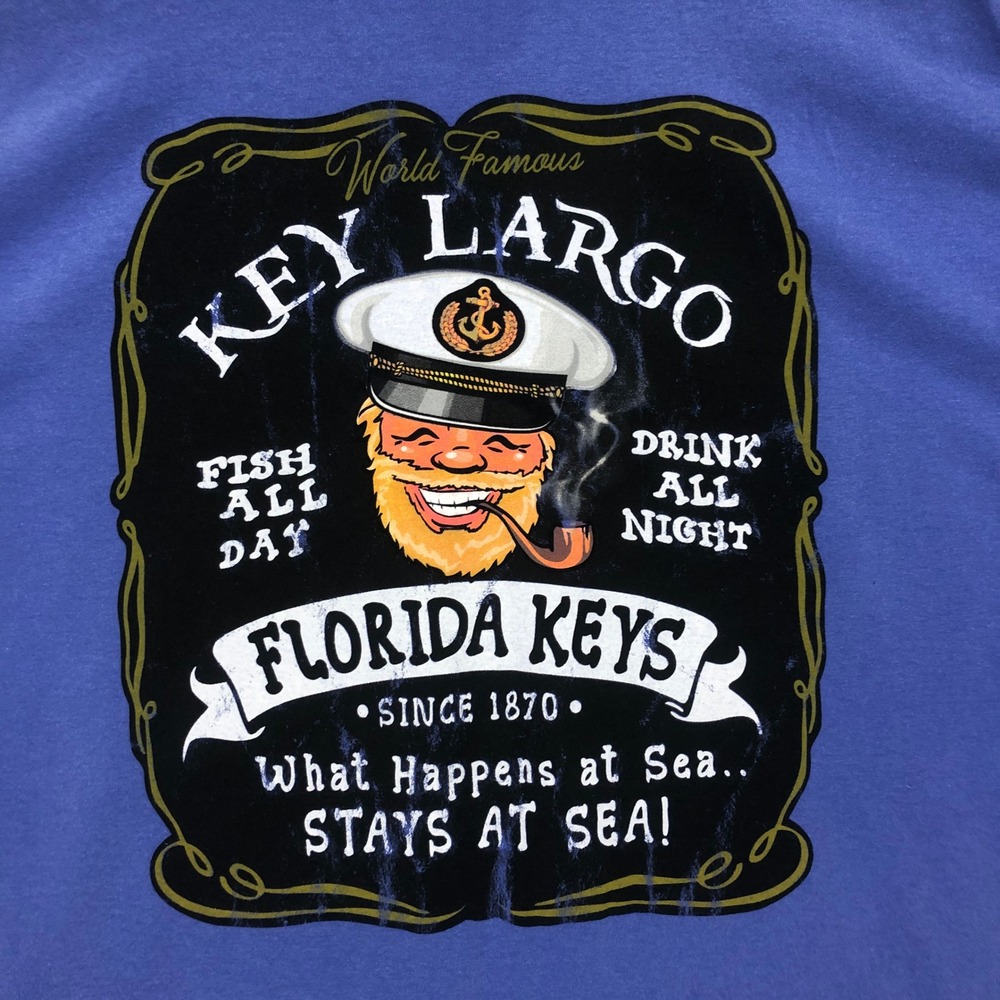 Comfort Colors Key Largo Florida Keys Captain T-Shirt Blue Mens 2XL Fish All Day